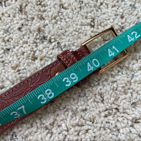 A. Bellucci Italia Genuine Leather Belt; Floral Design w Gold Tone Square Buckle - Picture 7 of 7